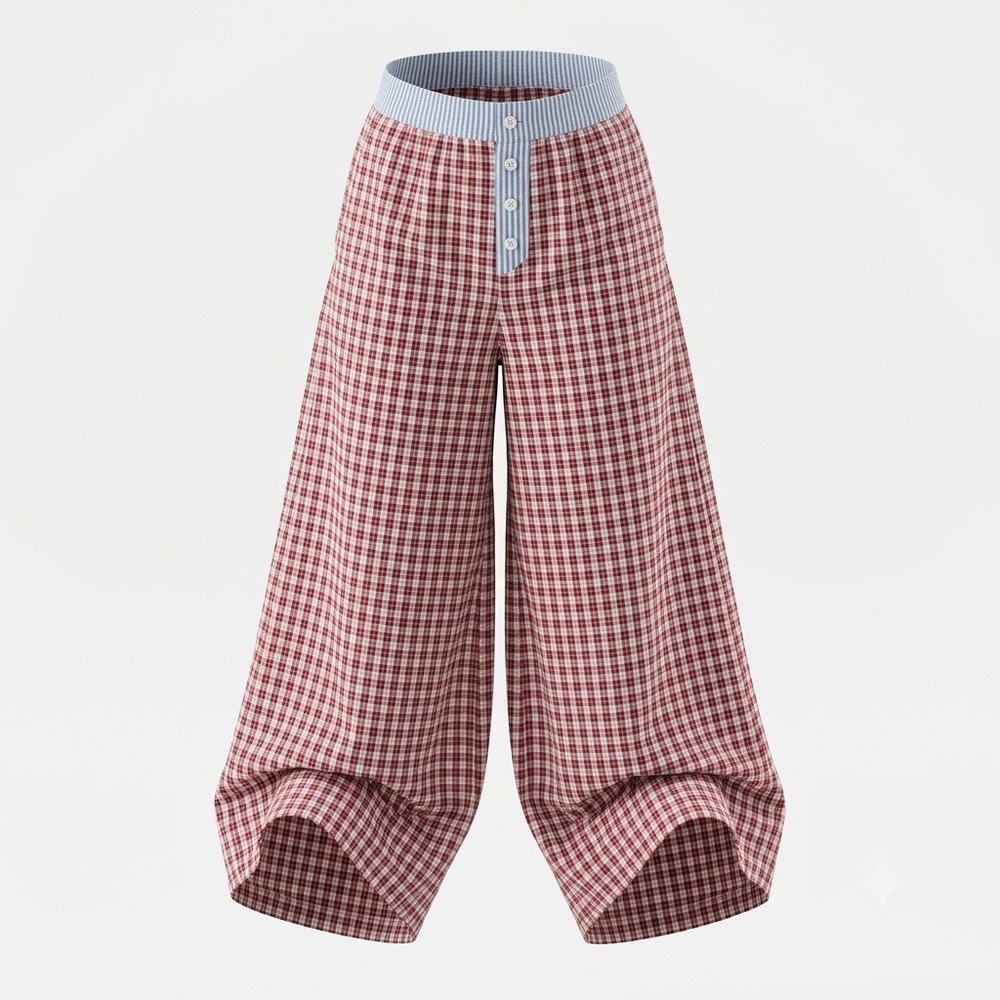 Sincerely Jules Size S Red Gingham Wide Leg Palazzo Pants Blue Stripe Waistband
